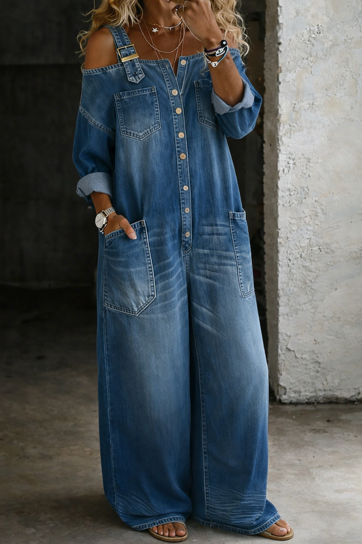 Aoife | Off Shoulder Denim Jumpsuit